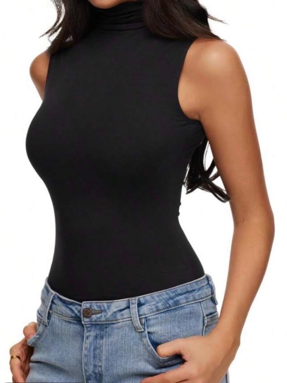 Shein Black Turleneck Sleeveless Romper